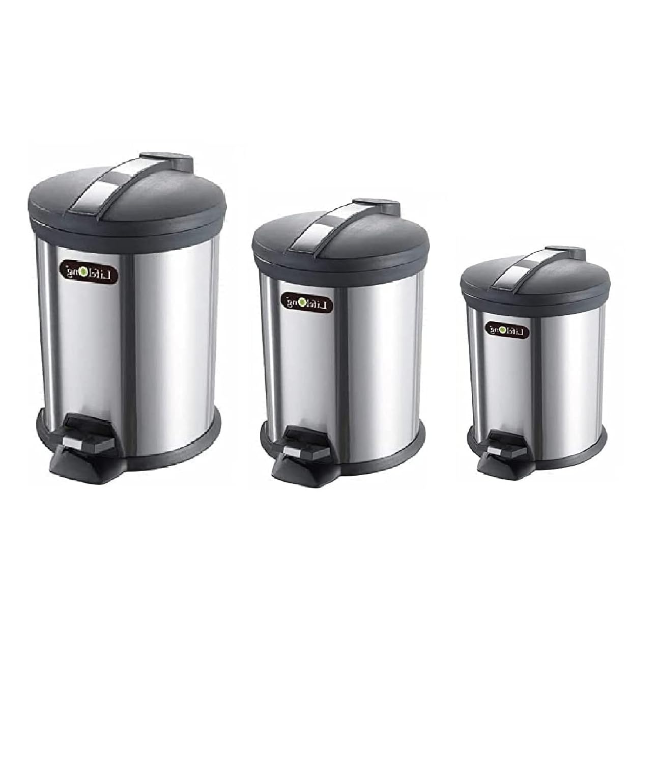 Cookaid Dustbin Stainless Plain Pedal Dustbin with Plastic Bucket and Lid Garbage Bin Trash Can