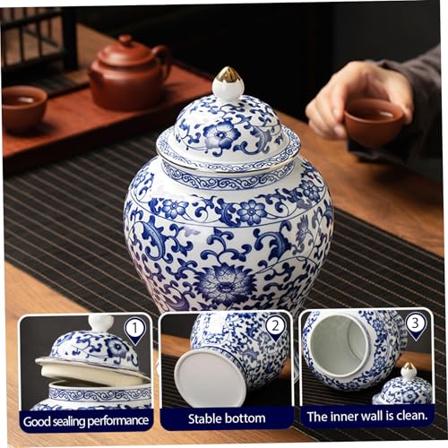 Vase en porcelaine bleu blanc, pot de gingembre décoratif avec couvercle