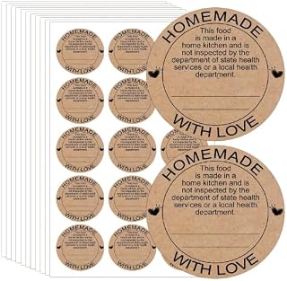 500 Cottage Food Labels, 2-Inch Kraft Paper Stickers | Each Cottage Food Label features a "Love Baking” design and home kitchen disclosure for boxes, and bags used in bakeries.