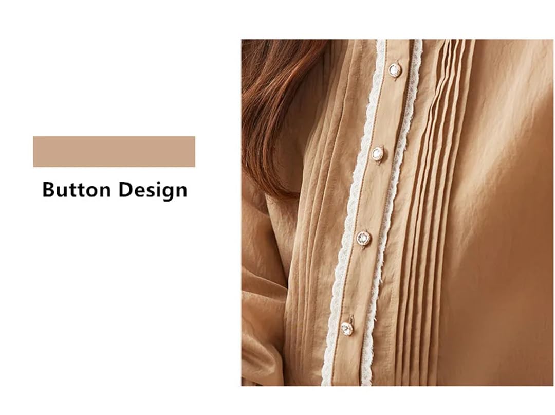 Blusa de manga larga con botones para mujer, estilo vintage, elegante, con cuello alto, para oficina