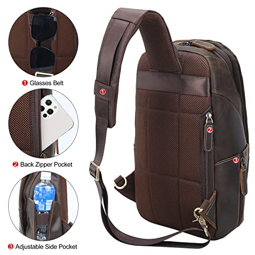 TIDING Leather Sling Bag for Men Women Vintage Crossbody Bag Casual Hiking Chest Daypack fits 11" Tablet2