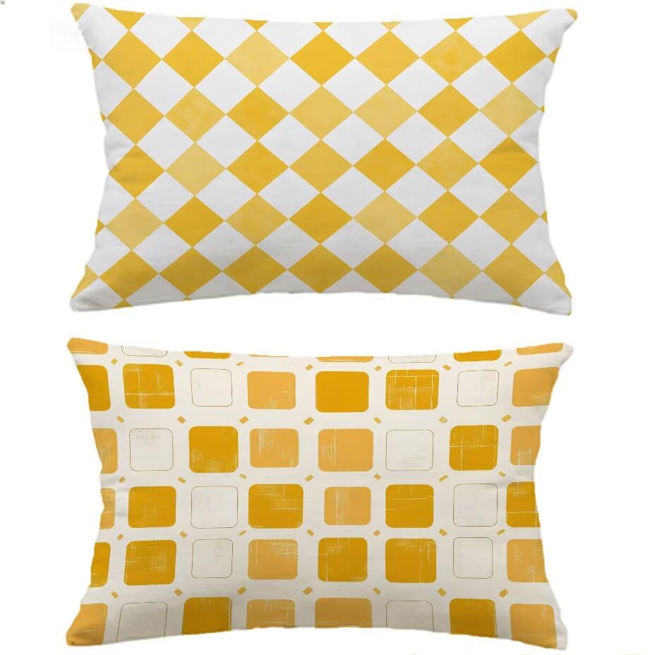 Housse de Coussin Extérieur 80x100 cm Jaune en Lin Imperméable pour Jardin Lot de 2 M-P403