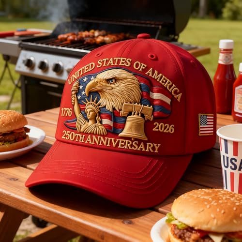 250th Anniversary USA Hat - Bald Eagle Embroidery Patriotic Baseball Cap, Eagle & Liberty 250 Year American Anniversary Hat (B)