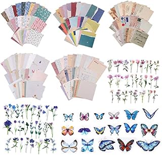 300 Pcs Scrapbooking Paper and 120pcs Flower Butterfly Stickers, Vintage Journaling Supplies Aesthetic Decorative Stationery Paper Scrapbook Accessories for Diary Album Drawing Travel Journal