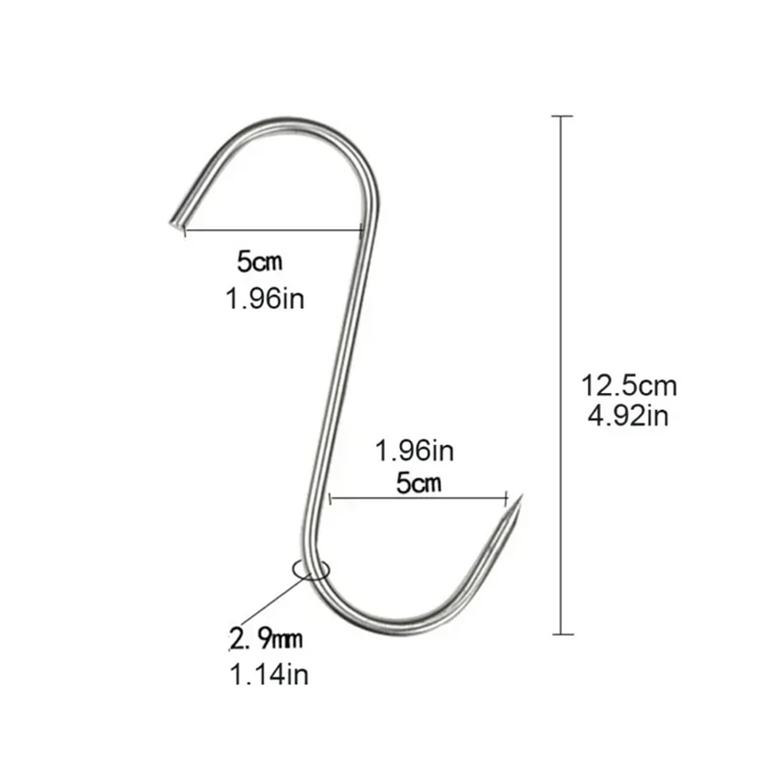 100 ganchos en forma de S de acero inoxidable con punta afilada for colgar utensilios de carne, ropa y carnicería, utensilios de cocina y repostería. Para Carnes