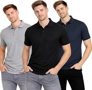 SMAN Polo Neck T-Shirt Pack of 3 for Men & Boys | Half Sleeve Collar Tee with Pocket | Premium Spun Matty Fabric | Casual... Price In India