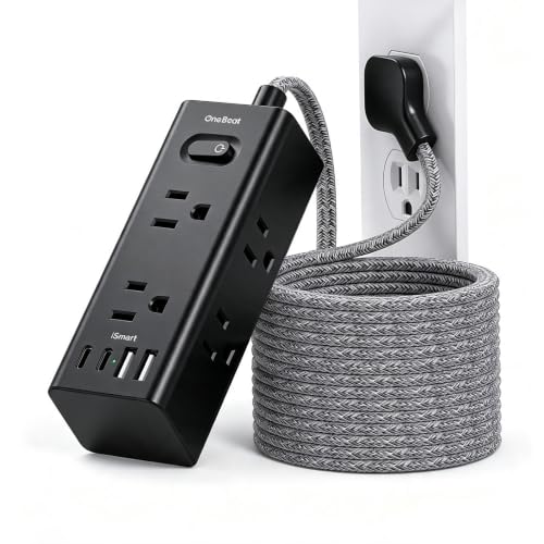 Image of One Beat Extension Cord 15Ft, Flat Plug Surge Protector Power Strip, Black | 6 Widely Outlets 4 USB Ports(2 USB C), 15 Ft Long Extension Cord with Multiple Outlets for Home Office College Dorm Room