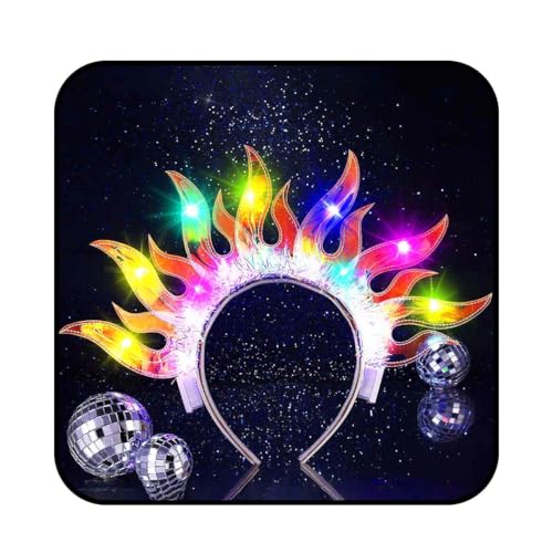 ACEDRE Light Up Flame Headband LED Glowing Fire Crown Sparkly Rave Party Costume Hair Accessories for Women(Colorful Light)