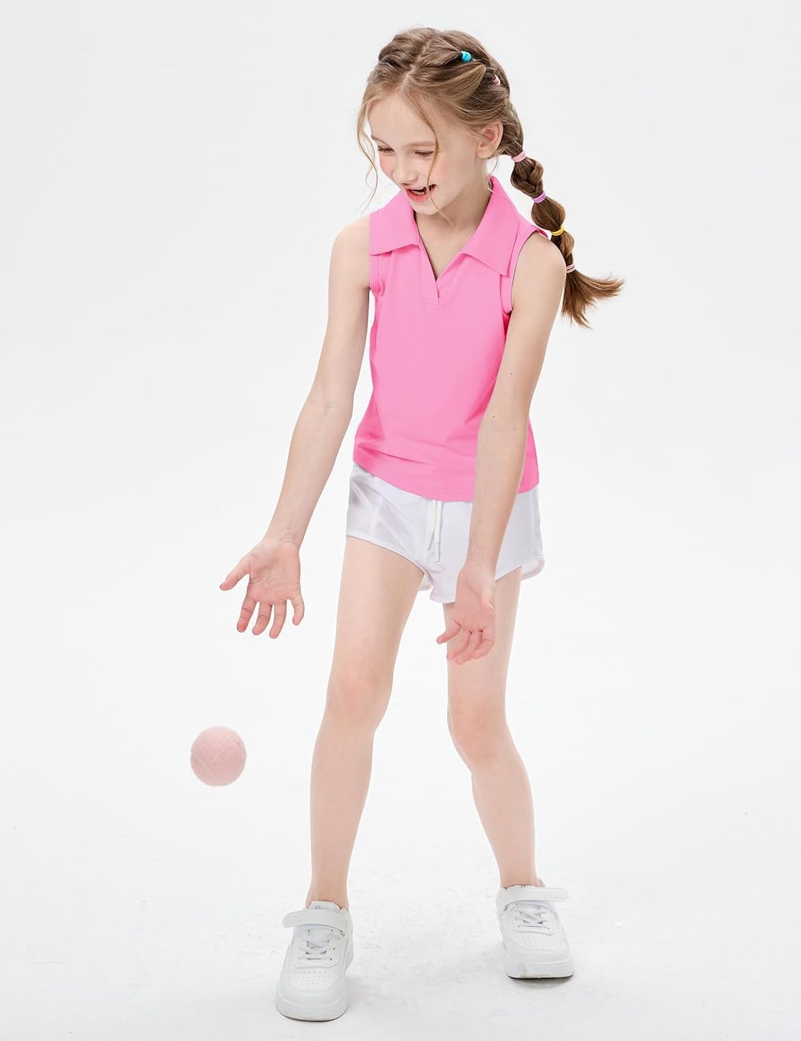 Girls Sleeveless Polo Shirts, Kids V Neck Golf Shirts Blouses, Quick Dry Athletic Girls Tennis Tank Tops, Size 5-14 - Image 2