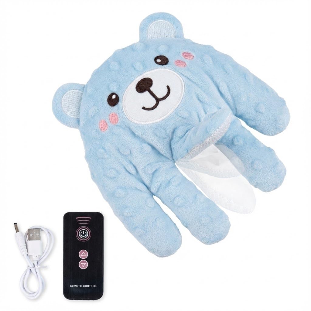 H.V. 3-in-1 Blauer Bär | Angenehmes Produkt mit sanfter Klopfbewegung | Fernbedienung & abnehmbarer Bezug | Atmungsaktiv & weich