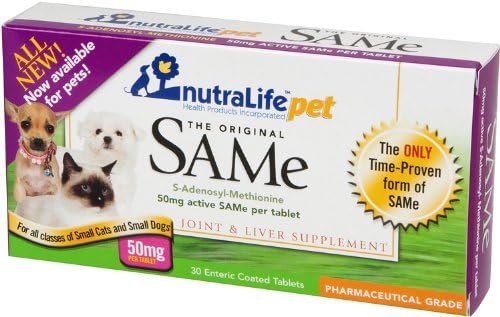 NutralifePet SAM-e (S-adenosylmethionine) 50 Mg - Liver Detox & Joint Support - Double Pack (60 Tablets)