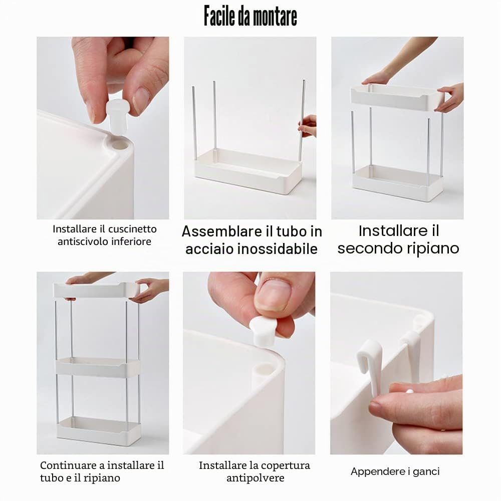 Mensola portaoggetti da bagno rimovibile bianca per cosmetici, in piedi, per casa, cassettiera, cucina, spezie, lavanderia, ufficio (3 piani)