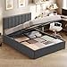 Produktbild VASAGLE Bettgestell, Bettrahmen, Bett, 140 x 200 cm, klappbar Lattenrost, Unterbettaufbewahrung, Kopfteil, Hydrauliksystem, modern, einfache Montage, dunkelgrau RMB614G02