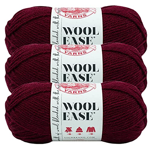 Image of Lion Brand Yarn Wool-Ease Yarn, Worsted-Weight Yarn for Knitting and Crocheting, 3 Pack, Tawny Port
