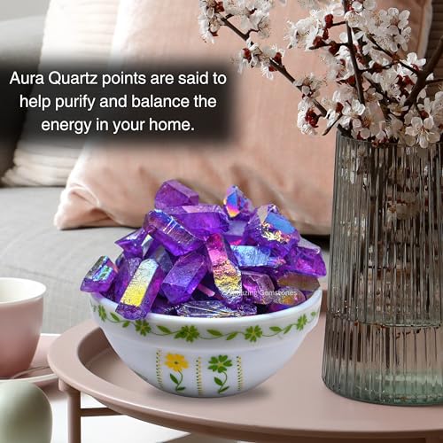 Image of Amazing Gemstone 2 Pieces Amethyst Aura Quartz Raw Pencil Points Crystals and Healing Stones, Natural Rocks for Meditation and DIY Raw Point Stones and Crystals