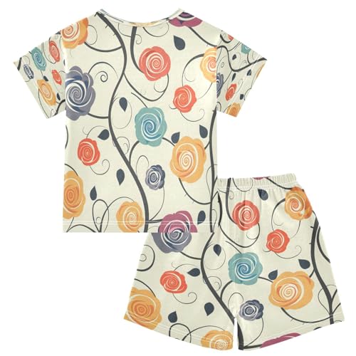 senya Short Sleeve Pajamas Sets Summer Cotton Sleepwear White Rose Red Yellow2