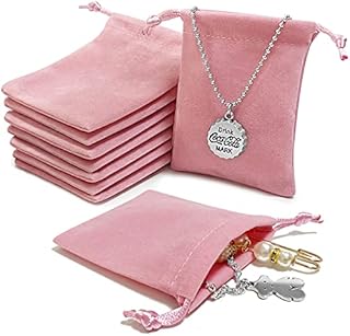 AOT 30PCS Velvet Jewellery Pouches, Small Gift Soft Velvet Drawstring Storage Bags, Jewelry Wrap Gift Bags For Wedding, Party, Valentine's Day, Anniversary, Pink(9 * 7cm)