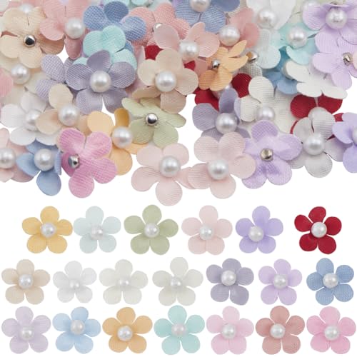 GORGECRAFT 100 mini Fleurs en Satin 20 couleurs avec Fausses Perles Petit Tissu à Coudre Sur des Fleurs Ruban D'Embellissement Fournitures pour Couronnes...