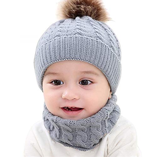 Yutdeng Bebé Conjunto de Bufanda y Gorro de Punto con Pompon Niños Niñas Invierno Cálido...