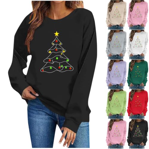 Aymnlox Christmas Shirts for Women 2026 Casual Xmas Tree Graphic Crewneck Sweatshirt Long Sleeve Cute Holiday Fall Pullover Top women's plus size christmas sweatshirts Black S - image 1