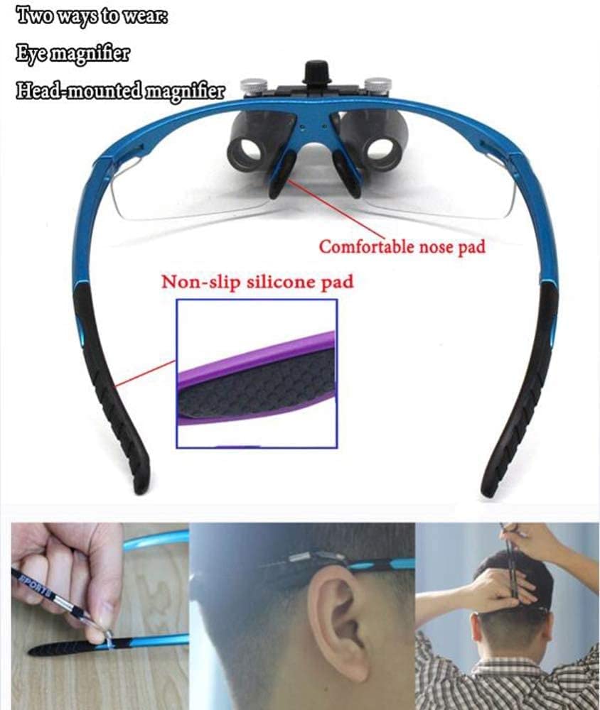 Lente d'Ingrandimento, occhialini dentali 3,5X Occhiali Chirurgici Dottore con Luce Frontale a LED Dentista Occhiali binoculari con Comoda Custodia per Il Trasporto Blu