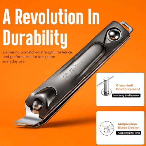 Image of Beaute Secrets Ingrown Nail Clipper with Slanted Curved Blade | Stainless Steel Toenail Cutter for Thick Nails | Angled Precision Nail Clippers for Seniors, Men & Women | Anti-Slip Grip Nail Cutter, Silver