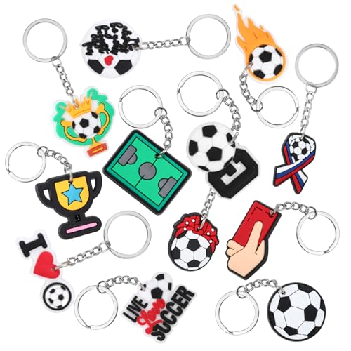 PEOVLVN 24 Pack Soccer Keychain Bulk Sports Keychains Soccer Ball Keychain Soccer Themed Birthday Party Favors for Carnival Reward Soccer Goodie Bags Stuffers