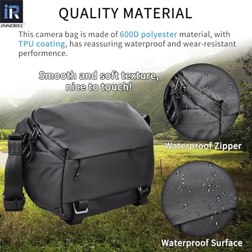 Image of INNOREL Camera Sling Bag,DSLR /SLR /Mirrorless Travel Waterproof Camera Bags Case Crossbody for Photographers with Tripod Holder and Removable Modular Inserts,6 Liters,Black