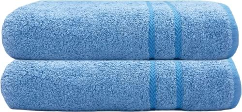 Kyniog Bamboo Hand Towels for Bathroom - Set of 2 - Ultra Absorbent, Lightweight & Antibacterial - 550 GSM, 70% Bamboo 30% Cotton- Face Towels, Pale Blue 90x50 cm - Gym Towel Set of 2