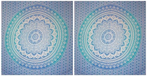 BRICOMIRAS Pareo de Playa Grande antiarena con diseños Mandala | Ideal como Manta, Pareo y Toalla Grande para la Playa o Piscina | Espaciosa y Repelente a la Arena (2X Azul Mandala)