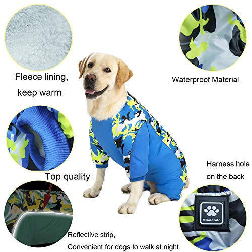 Miaododo Waterproof Dog Coat For Large Dog Winter Cold Weather,Fleece Lining Warm Dog Jakcet,Medium Dog Jumpsuit Apparel Clothes,Full Belly Covered (34,Blue Camo) #TOP3