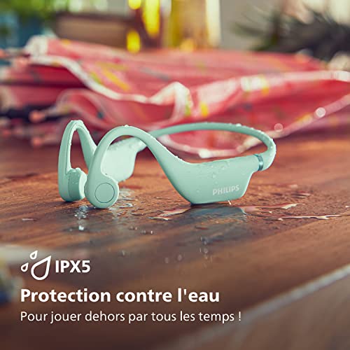 Philips TAK4607GR/00 Casque sans Fil Open Ear pour Enfants Protection Contre l'eau (IPX5), Autonomie de 5 Heures, Contrôle Parental, Arceau Réglable, Appels d'une Grande Clarté,