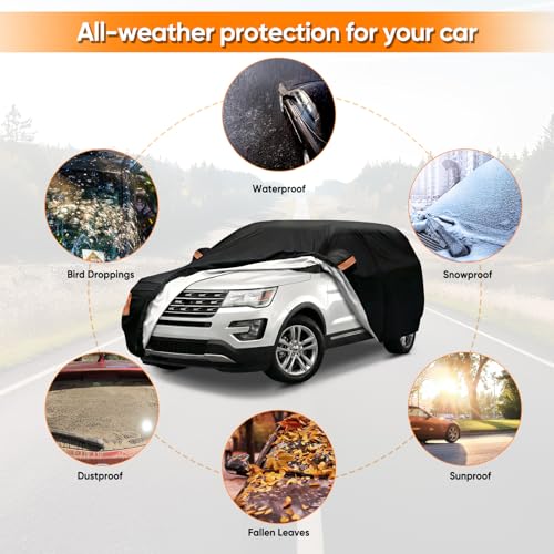 Image of Car Cover Custom Fit for Ford Explorer 2006-2026, Outdoor Waterproof All Weather Heavy Duty Full Exterior Cover for Sun Rain Snow UV Dust Protection with Door Zipper