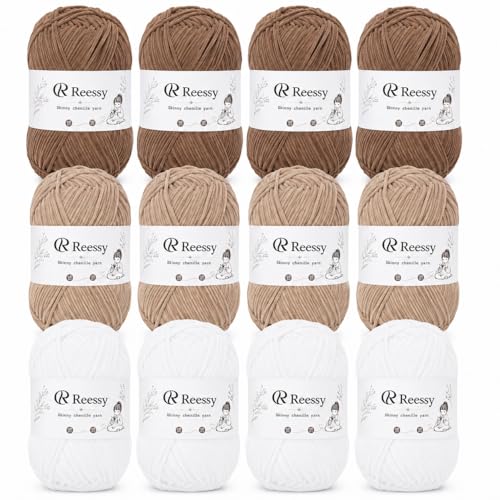 Image of Skinny Chenille Yarn for Crocheting - 12 Pack Soft Matte Fine Chenille, 50g /158yd Each (1896yd Total), CYC #2 Baby Blanket Yarn for Plush Toys, Blankets & Large Projects(Brown Mix)