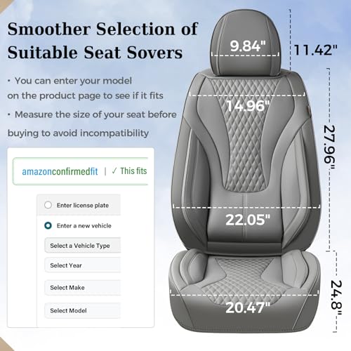 Image of Coverado Gray Nappa Leather Car Seat Covers Front Seats ，Waterproof Car Seat Protector & Cushion, Universal Fit for Most Cars