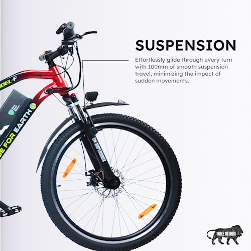 Image of F Lite Electric Cycle | 27.5 inch Wheels with Front Suspension | Dual Disc Brakes | Fast Charging | Up to 40 Km Range on PAS | Make in India Certified (Red)