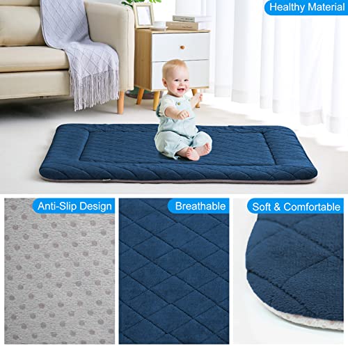 Hero Dog Large Dog Bed Crate Pad Mat For Dogs, 42" Soft Flannel Machine Washable Pet Beds With Non-Slip Bottom, Dark Blue L #TOP3