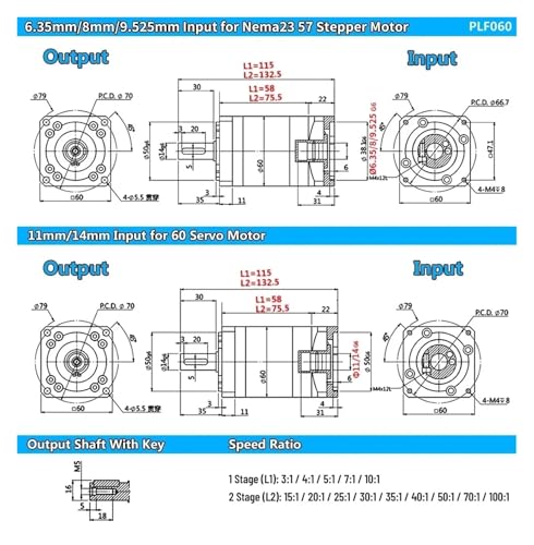 Reductor planetario Nema23 mecanizado de precisión con eje 14mm para servomotor industrial 6