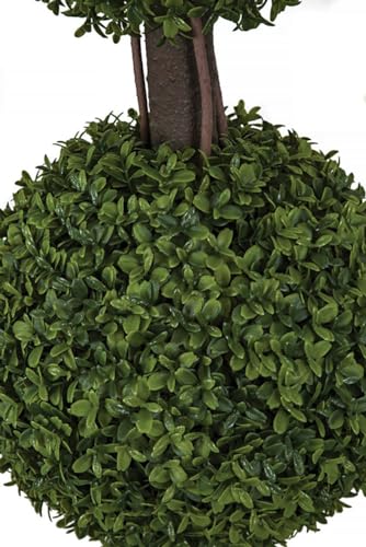4' UV-Proof Outdoor Artificial English Boxwood Double Ball-Shaped Artificial Topiary Tree w/Pot -2 Tone Green