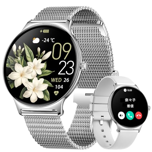 LIGE FV12 スマートウォッチ レディース 超薄型 1.43インチ Amoled 大画面 Smart Watch IP68防塵防水 通話機能付き メッセージ通知 100種類運動 モード 文字盤カスタム 音楽 カメラ制御 明るさ調整 天気予報デジタル