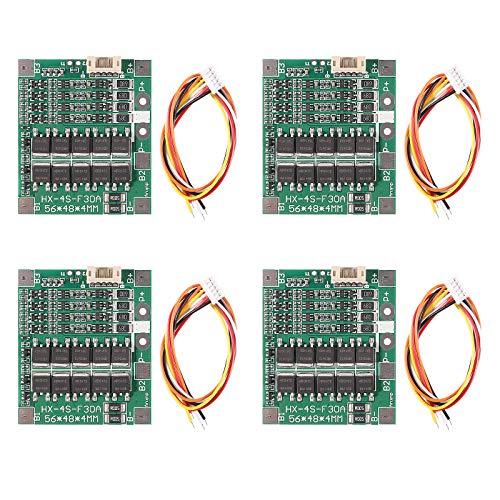 4 Pcs Dealikee 4S 30A 14.8V BMS PCB Integrated Circuits Protection Board Cell Balance for 18650 Lithium Battery with 5-core Wire Cover