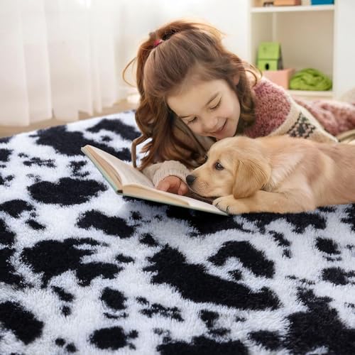 OLANLY Fluffy Area Rug for Living Room, 2x3 Feet Soft Shaggy Non-Slip Bedroom Carpet, Indoor Modern Plush Area Rugs for Kids Girls and Boys, Dorms, Nursery Rooms, Home Decor, Black&White Tie-dye by OLANLY - Image 3
