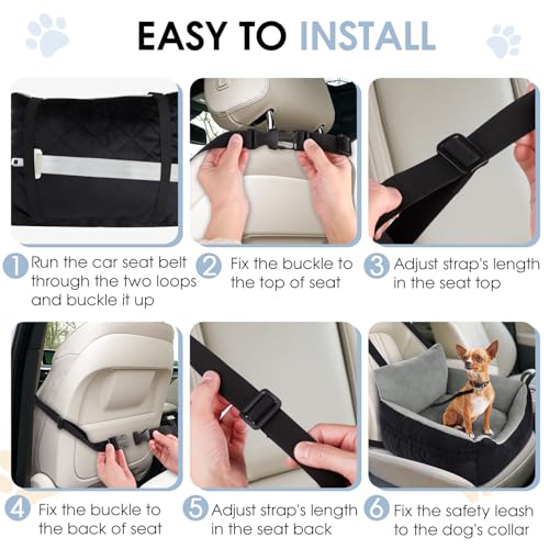 Otauoaea Hundesitz Auto Kleine Hunde bis 12 kg | Stabile Hunde Autositz mit 2 Sicherheitsgurten | Rutschfester Autositz Hund mit Abwaschbarer Sitzauflage | Weicher Hundeautositz Hundekorb Hundebett