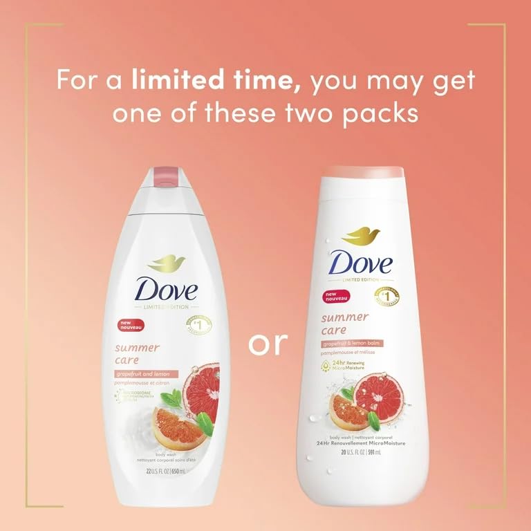 Image of Dove Summer Care Body Wash Grapefruit & Lemon Balm, 591ml | 24hr Renewing MicroMoisture | Sulfate-Free, Paraben-Free | Gentle, Moisturizing Cleanser for Soft, Healthy-Looking Skin