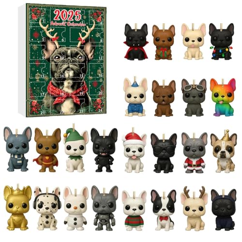 French Bulldog Advent Calendar 2025, 2D Acrylic Dog Countdown Calendar, 24 Days Dog Hanging Ornament for Christmas Xmas Tree Decorations (Color #4)