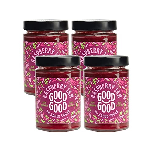 GOOD GOOD Raspberry Jam - No Added Sugar - Low Calorie - Gluten Free and Vegan - Diabetic and Keto Friendly - 12oz / 330g (Pack of 4)