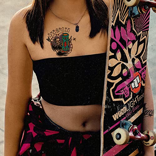 Pusnmi Halloween Face Tattoos For Men Women Cool Hip Hop Ufo Alien Skull Temporary Tattoos Old School Grim Reaper Skateboard Tattoos Stickers Waterproof Realistic Temporary Tattoos For Halloween Party #TOP2