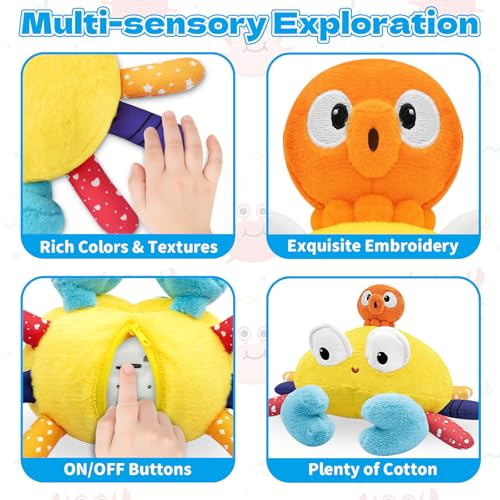 Infowush Baby Toys 6-12-18 Months - Musical Crawling Crab Plush Toy, Dancing Walking Bouncing Tummy Time Toy Interactive Sensory Learning Toys for Toddlers 1-3, Birthday Gifts for Infants Boys Girls — view 3