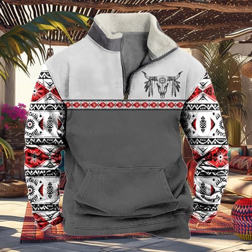 MARSVOVO Cowboy Hoodies Tribal Western Tops Aztec Print 1/4 Zip Pullover Y2k Spring Fall Casual Sweatshirt with Pockets2