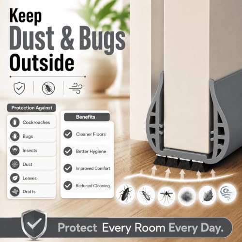 Image of Gap Filler for Door Bottom Seal Strip - Sound-Proof, Reduce Noise, Energy Saving Door Stopper for Reduce Door Dust, Insects Protector (Grey Door Strip with Brush)